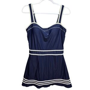 Shore Shapes Swimdress One Piece Swimsuit Sz 14 White Blue Nautical Swim Sailor